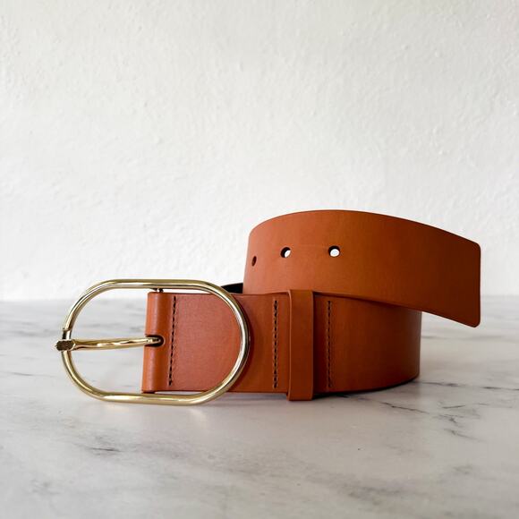 Frame Denim Grand Oval Wide Leather Belt in Natural main image 6